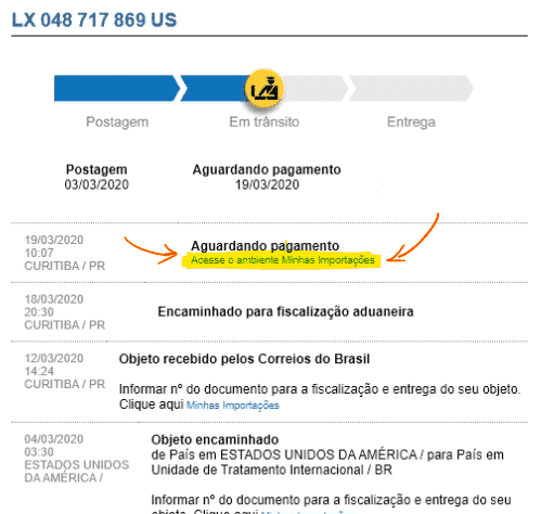 rastreio do pedido nos correios