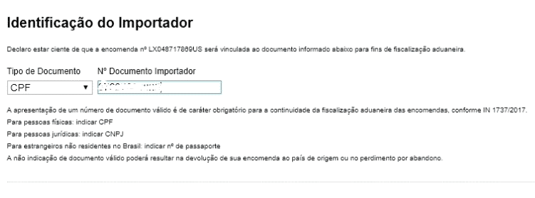 identificação do importador