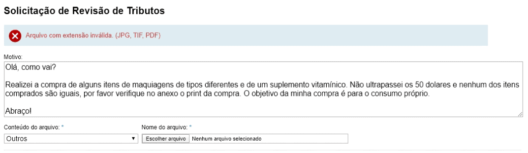 solicitação de revisão de tributos